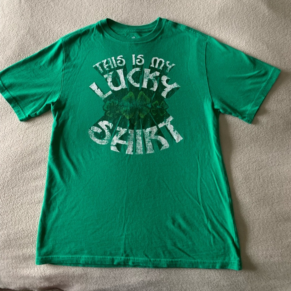 Boys Green Lucky Shamrock Graphic Print Crew Neck T-Shirt XL 14/16